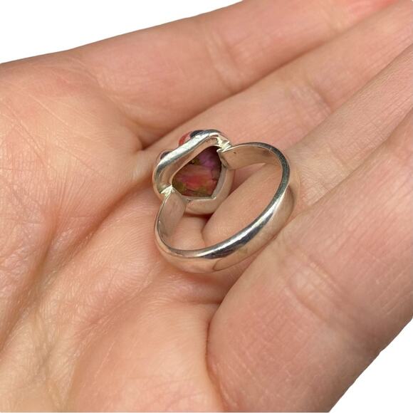Kingman Pink Dahlia Turquoise Ring Size 6 Solid 925 Sterling Silver Heart Shaped - Picture 7 of 8